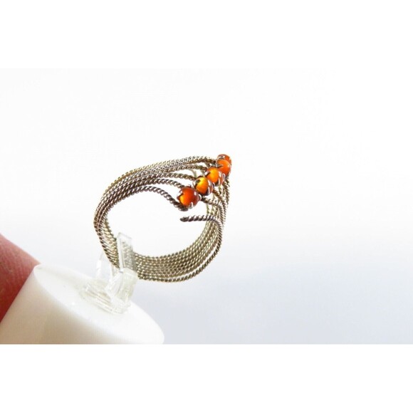 Twisted Wire Sterling Silver Orange Stone Multi Band Ring Ring Size 7 - Picture 3 of 11